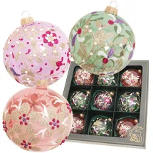Krebs Glas Lauscha Weihnachtskugeln Blumen 9-tlg. 8cm