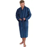 WeWo Fashion Herrenbademantel 1607, Langform, Baumwolle, Kimono-Kragen, Gürtel, mit Kimono-Kragen, gestreift, lang blau S