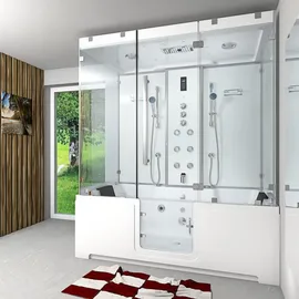 SeniorBad Kombination Badewanne Dusche K88-WS-TH-C-EC-EA Duschtempel 180x100 cm 2K Scheibenversiegelung - Weiß