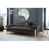 2-Sitzer W.SCHILLIG "finn", braun (braun z59), B:210cm H:71cm T:106cm, Flachgewebe S22 (100% Polyester);Stoff S37 (100% Polyester);Longlife Xtra-Leder Z59: Glattleder mit modischer Prägung. Hautstärke 0, 9 - 1, 1 mm, Sofas, German Design Award 2016, Fußgestell Chrom glänzend, Breite 210 cm