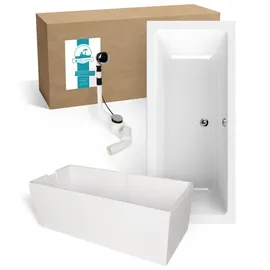 Calmwaters Calmwaters® Badewanne Komplettset 170x75 cm Modern Select, Acryl-Badewanne mit Wannenträger und Excenter-ablaufgarnitur, Körperformbadewanne für Zwei, Rechteckbadewanne 170 x 75, Weiß, 99000157