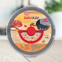 Dr. Oetker Bake&Go Abnehmbare runde Backform mit Deckel für Transport und Aufbewahrung, 26 cm Durchmesser, Stahl mit Antihaft-Beschichtung