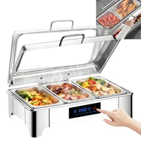 Aocay Elektrischer Chafing Dish Glasdeckel, 9L Edelstahl Speisewärmer Buffetwärmer Elektrisch Einstellbarer Temperatur, Warmhaltebehälter Essen Elektrisch mit Abnehmbarer Heizplatte(1/3 Pan)