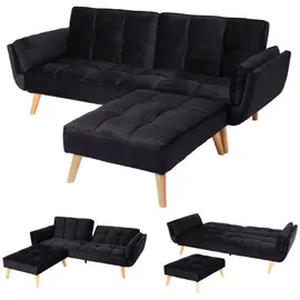 heute wohnen Schlafsofa HWC-K18 mit Ottomane, Couch Sofa Gästebett, Schlaffunktion 218x175cm Samt schwarz - 2 Jahre Gewährleistung - mind. 14 Tage Rückgaberecht