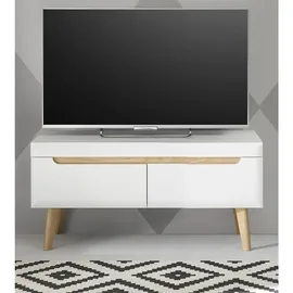 furn.design TV-Lowboard weiß matt und Scandi Eiche TV Unterteil 107 cm, - Weiß