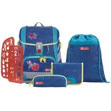Step by Step Schulranzen-Set 2IN1 PLUS REFLECT „Rainbow Colibri“ 6-teilig, blau, Blumen-Design, ergonomischer Tornister mit Reflektoren, höhenverstellbar mit Hüftgurt für Mädchen ab der 1. Klasse, 19L