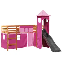 vidaXL Kinderhochbett mit Turm Rosa 80x200 cm Massivholz Kiefer