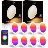 Lumary RGBWW LED Einbaustrahler 18W, Smart WLAN Deckenspots Dimmbar LED Spot 2700K-6500K Warmweiß Kaltweiß Mehrfarbige Einbauleuchten Kompatibel mit Alexa Google Home, App-Steuerung (8 Stück)