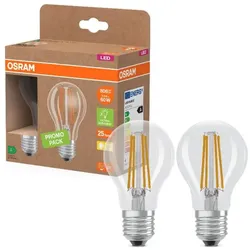 2er OSRAM E27 LED Leuchtmittel besonders effizient 3,8W wie 60W 2700K warmweißes Licht - beste Energie Effizienz Klasse