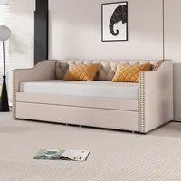 Polsterbett Beige 90x200 (Ohne Matratze) Kinderbett Schlafsofa mit zwei herausnehmbaren Schubladen strapazierfähiger Leinenstoff Tagesbett - Beige