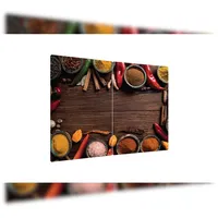 ALLboards Glas Herdabdeckplatte Schneidebrett GEWÜRZE ORIENTALISCHES ZUTATEN 2er Set Arbeitsplatte Herdschutz Deko Gehärtetes Glas, 2 Stück – 52x30cm