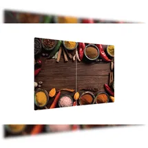 ALLboards Glas Herdabdeckplatte Schneidebrett GEWÜRZE ORIENTALISCHES ZUTATEN 2er Set Arbeitsplatte Herdschutz Deko Gehärtetes Glas, 2 Stück – 52x30cm