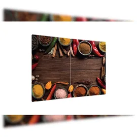 ALLboards Glas Herdabdeckplatte Schneidebrett GEWÜRZE ORIENTALISCHES ZUTATEN 2er Set Arbeitsplatte Herdschutz Deko Gehärtetes Glas, 2 Stück – 52x30cm