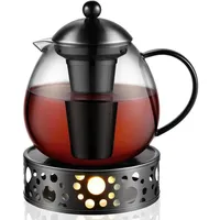LuxusKollektion Teekanne Teebereiter 1500ml Glas Typ10 Schwarz Teekanne mit Stövchen beige
