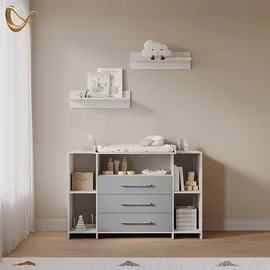 livinity® Wickelkommode Torino, Weiß/Grau, XL mit Schubladen