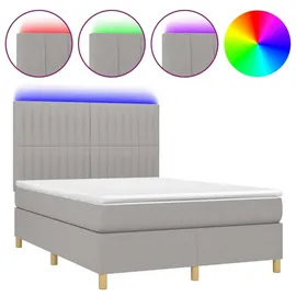 vidaXL Boxspringbett mit Matratze & LED Hellgrau 140x200 cm Stoff