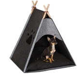 Relaxdays Hundezelt, Haustiertipi für kleine Hunde & Katzen, Filz & Holz, mit Kissen, 70,5 x 59,5 x 59 cm, dunkelgrau, 1 Stück