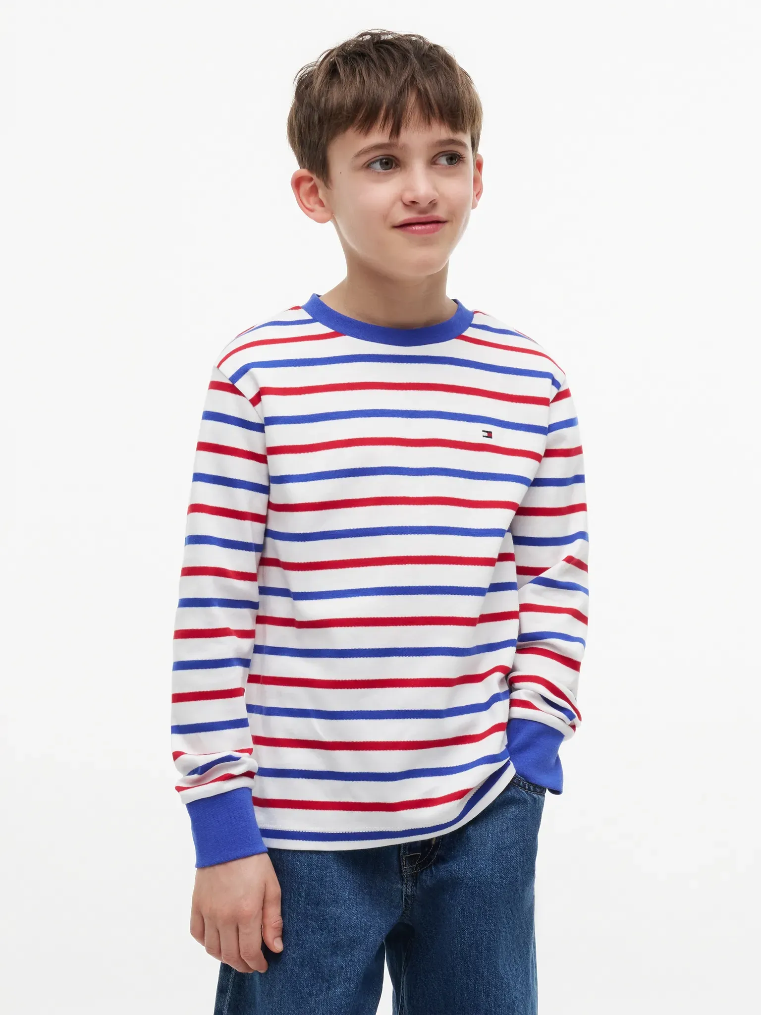 Langarmshirt TOMMY HILFIGER, Jungen, Gr. 92, rot multi stripe, Single Jersey, Obermaterial: 100% Baumwolle, gestreift, regular fit taillenbedeckt, Rundhals, eingesetzt angesetztes Bündchen, Shirts Langarmshirt, Kinder bis 16 Jahre mit Rundhalsausschnitt