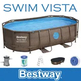 BESTWAY Power Steel Swim Vista 427x250x100 Frame Pool oval im Komplett Set