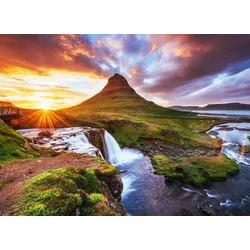 Fototapete PAPERMOON "Kirkjufel Waterfalls Iceland", bunt (mehrfarbig), B:5m L:2,8m, Vlies, Tapeten