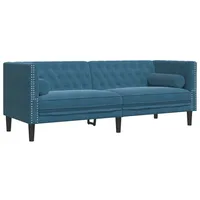 vidaXL Chesterfield-Sofa mit Nackenrollen 3-Sitzer Blau Samt