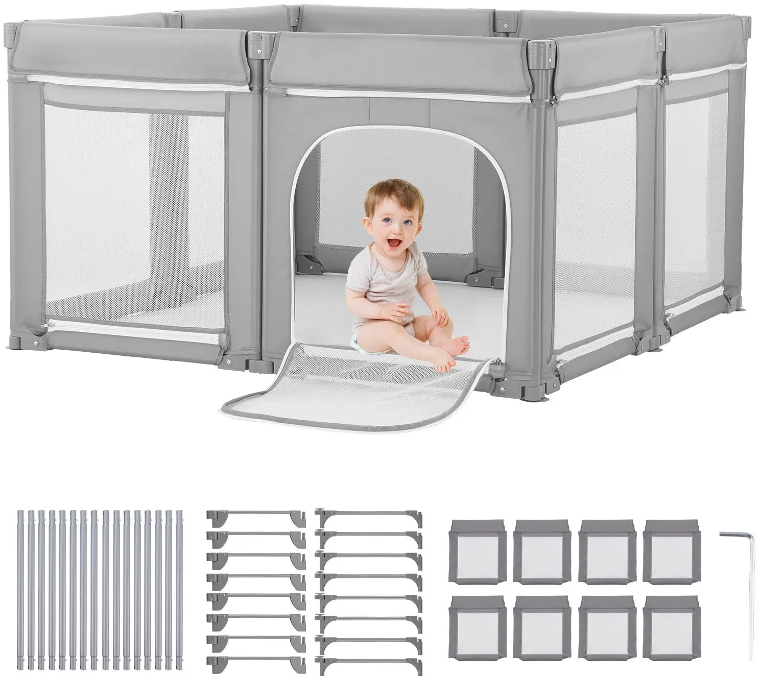 VEVOR Baby-Laufstall, 200 x 178 cm, Laufgitter für Kleinkinder, faltbarer Spielplatz mit Reißverschlusstür & weichem, atmungsaktivem Netz, Sicherheits-Aktivitätszentrum für drinnen und draußen