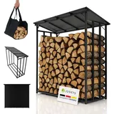 Juskys Kaminholzregal Metall 185 x 70 x 185 cm inkl. Zubehör Schwarz