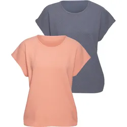 Kurzarmshirt VIVANCE "mit dezentem Jacquard-Muster", Damen, Gr. 36/38, peach, blau, Stoff, Obermaterial: 80% Polyester, 16% Viskose, 4% Elasthan, unifarben, modisch, bequem normal, Rundhals, Kurzarm, Shirts, aus pflegeleichter Qualität