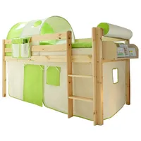 TICAA Hochbett Malte Classic 90 x 200 cm Kiefer massiv natur beige-grün