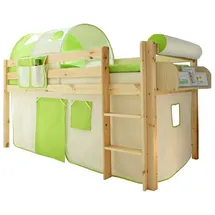 TICAA Hochbett Malte Classic 90 x 200 cm Kiefer massiv natur beige-grün