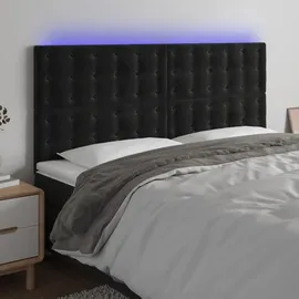 vidaXL LED Kopfteil Schwarz 200x5x118/128 cm Samt