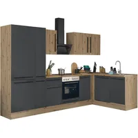 kochstation Winkelküche L-Form 310 x 175 cm schwarz