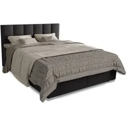 Juskys Boxspringbett Seattle 180x200cm - weicher Malmo-Stoff, komfortable Einstiegshöhe - Schwarz