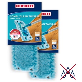 Leifheit 2er Set Wischbezug CLEAN TWIST M static plus, Staubwischer für alle Bodenarten, zieht Staub und Haare an wie ein Magnet, Bodenwischer Ersatzbezug für glatte Böden, trockene Bodenreinigung