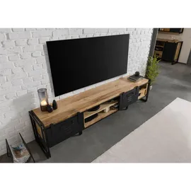 Massivmoebel24 BLACKBURN TV-Lowboard 240x45x55 cm Natur Klar Lackiert/Schwarz Holz/Metall