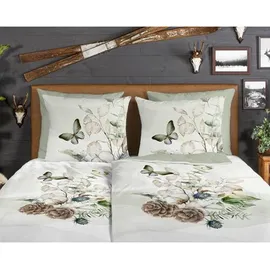 Muller Textil Wendebettwäsche Marjan Blumen Grün 155 x 220 cm + 80 x 80 cm