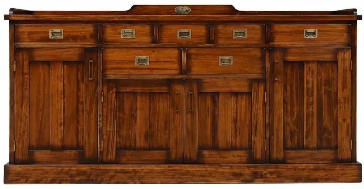 Casa Padrino Luxus Vintage Stil Sideboard mit 4 Türen und 7 Schubladen Braun 183,5 x 46 x H. 86 cm - Massivholz Schrank - Vintage Stil Möbel - Luxus Möbel - Massivholz Möbel