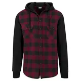 URBAN CLASSICS Hooded Ed Flanell Sweat Leeve Hemd Black / Bordeaux / Black L