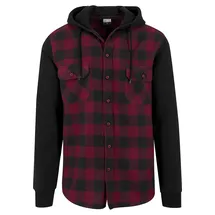 URBAN CLASSICS Hooded Ed Flanell Sweat Leeve Hemd Black / Bordeaux / Black L