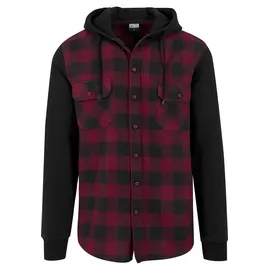 URBAN CLASSICS Hooded Ed Flanell Sweat Leeve Hemd Black / Bordeaux / Black L