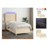 vidaXL Boxspringbett mit Matratze & LED Creme 90x200 cm Stoff