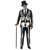 SuitMeister Partyanzug Skelett Anzug - Halloween Kostüm Herren, Kostümanzug für Halloween und Dia de los Muertos schwarz S
