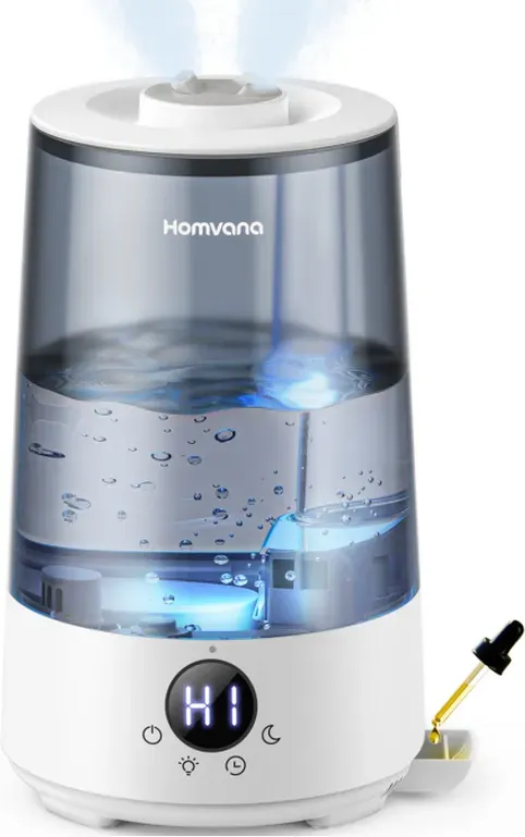 Homvana 3,6 L Verdunster H101 grau - Top-Fill, SilentSpary-Technologie, 360° kühler Nebel, 34 Std. langlebig, leise 16 dB, BPA-frei, Aromadiffuser, 7-farbiger Nachtlichter