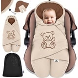 KIDIZ KIDIZ® Baby Einschlagdecke Winter mit Kapuze +Tasche Babyeinschlagdecke Universal für Babyschale, Autositz, z.B. für Maxi-Cosi, Römer für Buggy Babybett Kinderwagen & alle Gurtsysteme 3 & 5-Punkt Gurt