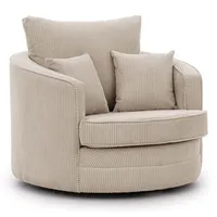 s-style möbel Drehsessel Ted Cord 107 x 94 x 100 cm Beige drehbar mit Kissen