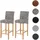 Mendler 2er-Set Barhocker HWC-C33, Barstuhl Tresenhocker, Holz ~ Schriftzug, grau, helle Beine, Stoff/Textil