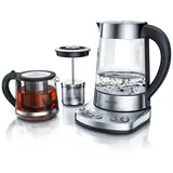 Arendo Wasserkocher 1,7 l, 2400 W, Edelstahl mit Teeaufsatz, Teekocher, Temperatureinstellung 70 - 100° C - Silber