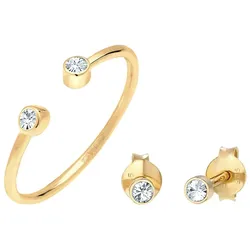 Elli Ring Solitär Ohrstecker Kristalle 925 Silber Schmuck-Set   Damen 