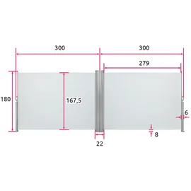 Tectake Aluminium Doppel Seitenmarkise 180 x 600 cm grau