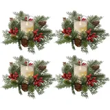 Weihnachtsdeko Teelichthalter Weihnachten Kerzenhalter Adventskranz, Teelichthalter Adventskranz Aus Hochwertigem Harz, Adventskranz Künstlich Mit Beeren Kerzenring Weihnachtsdeko Tisch (A,4STK)
